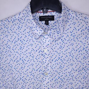 Banana Republic Shirt Mens Large White Fish Print Non Iron Untucked Fit